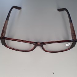 Brun lsebrille med mnster +1.5